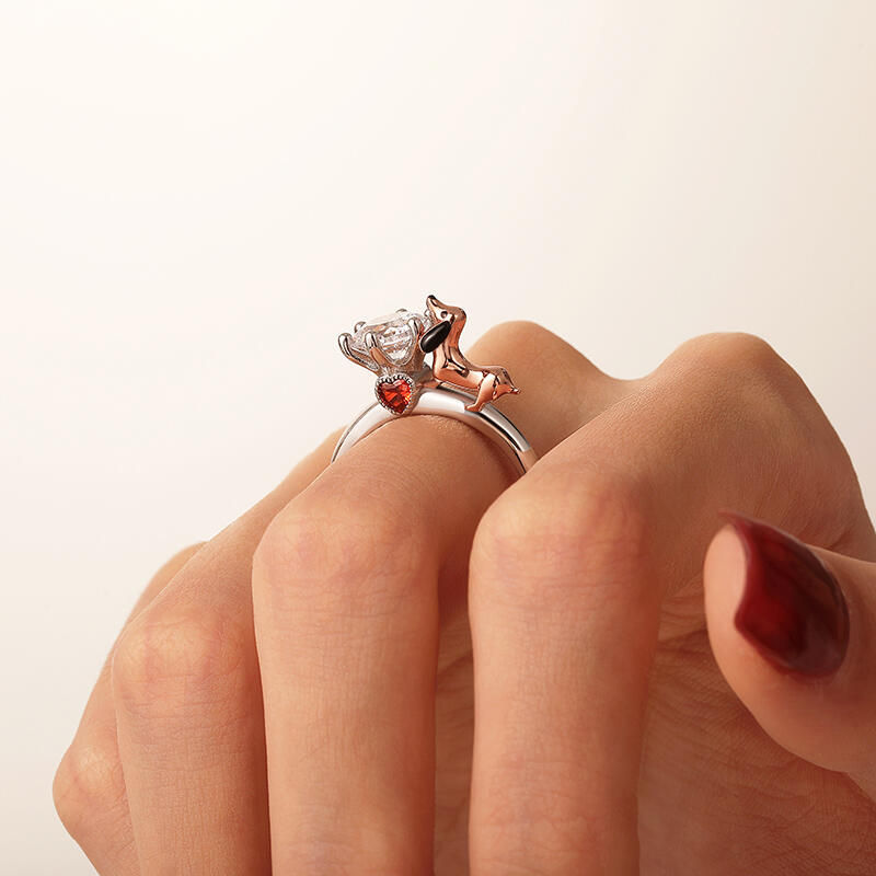 Jeulia Hug Me Custom Two Birthstone Dachshund Ring