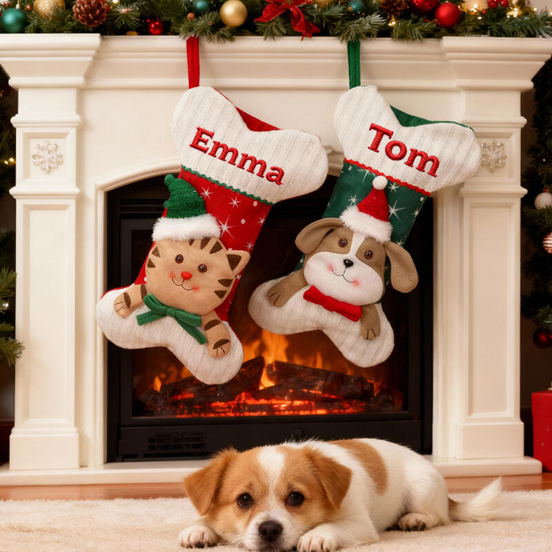 Personalized Pet-Patterned Christmas Stockings Custom Embroidered Name Gifts for Pet Owners