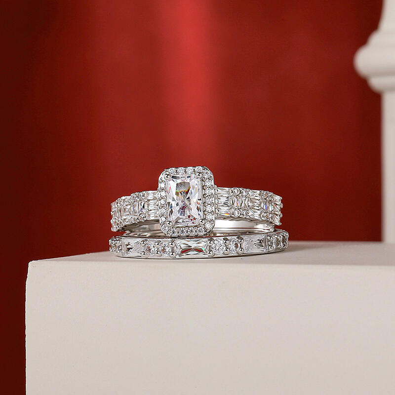 Jeulia Vintage Multi Row Radiant Cut Bridal Set 2PCS