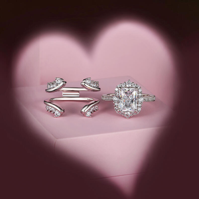 Jeulia Vintage Radiant Cut Halo Bridal Set Sterling Silver