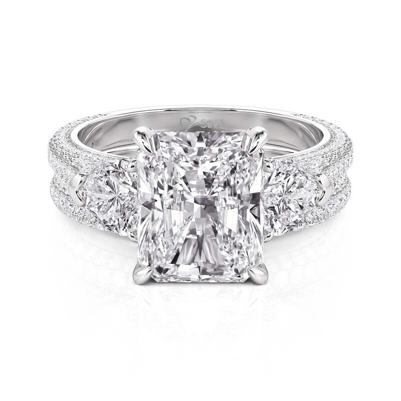 Jeulia Three Stone Radiant Cut Engagement Ring Set