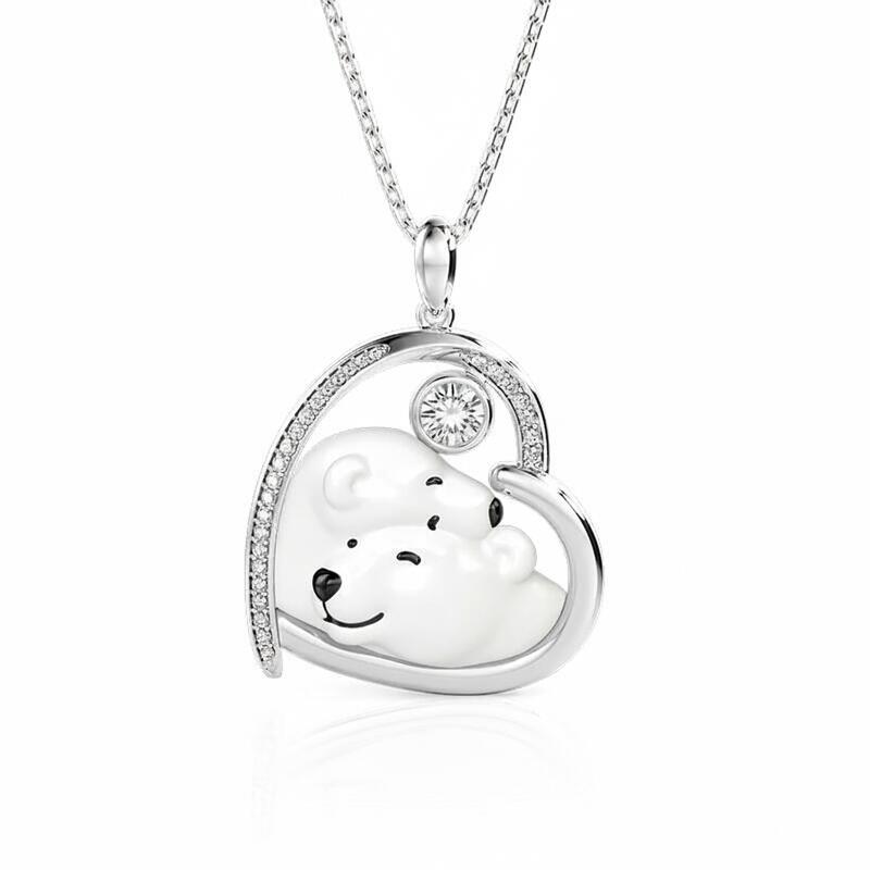 Jeulia Custom Love Birthstone Necklace Embrace Polar Bear