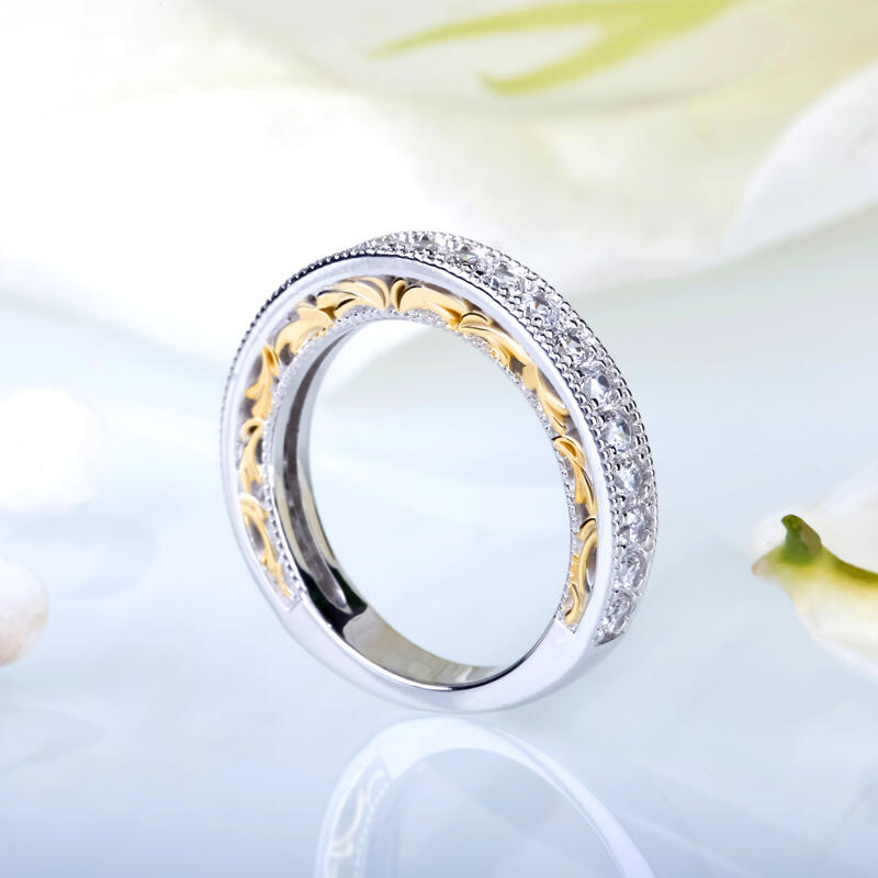 Jeulia Two Tone Scrollwork Sterling Silver Women's Band