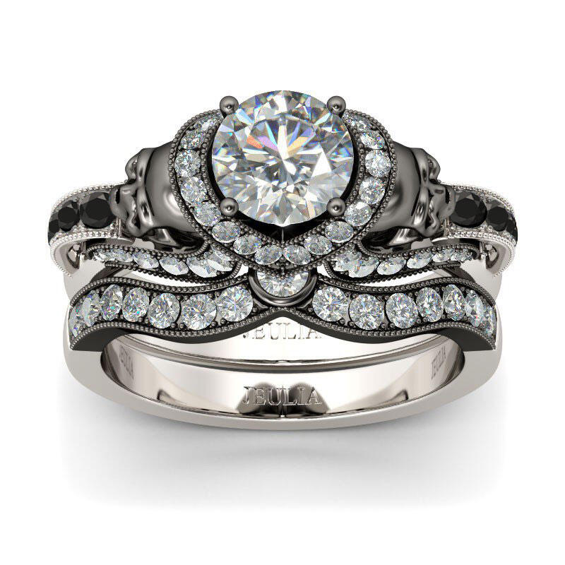 Jeulia Anillo Con Dos Tonos De Caravera De Talla Redonda En Plata De Ley