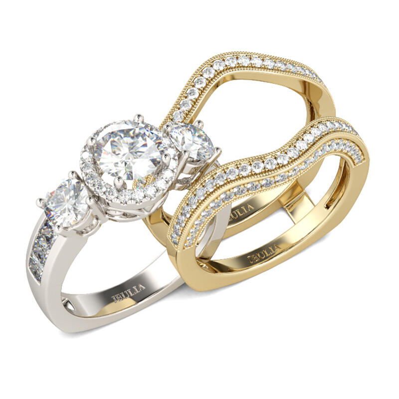 Jeulia Halo Round Cut Sterling Silver Enhancer Ring Set