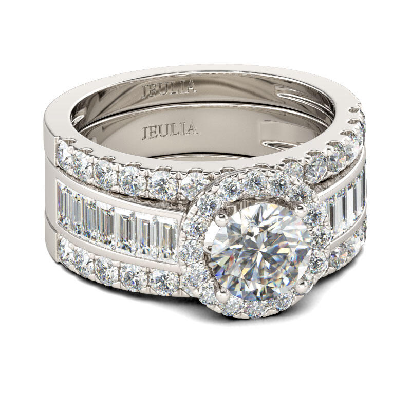 Jeulia 3PC Halo Round Cut Sterling Silver Ring Set