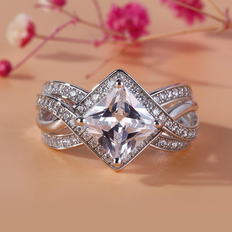 Jeulia Interwoven Princess Cut Sterling Silver Ring