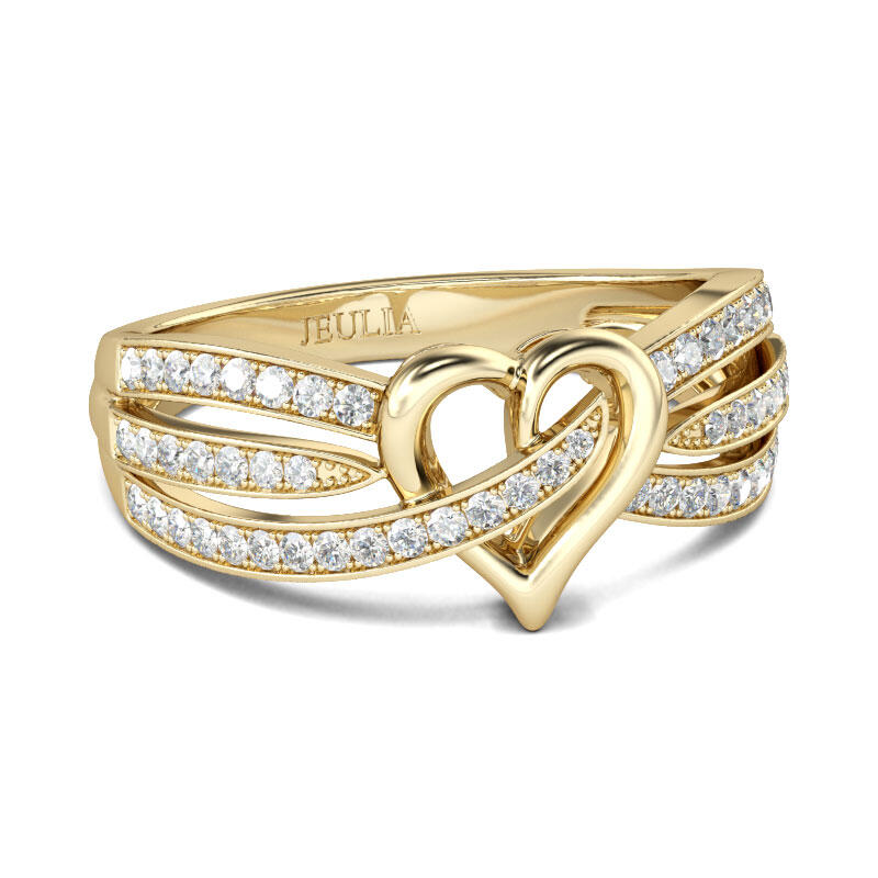 Jeulia Gold Tone Heart Design Round Cut Sterling Silver Women's Band