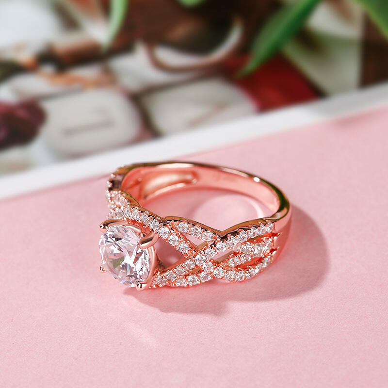 Jeulia Rose Gold Tone Round Cut Sterling Silver Ring