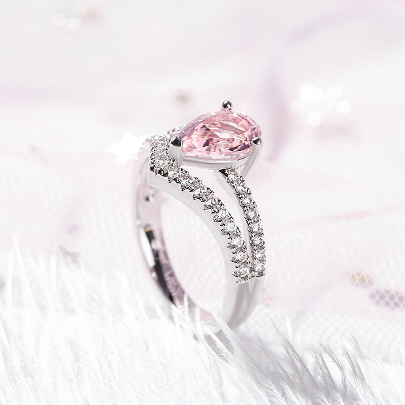 Jeulia Pear Cut Synthetic Morganite Sterling Silver Ring