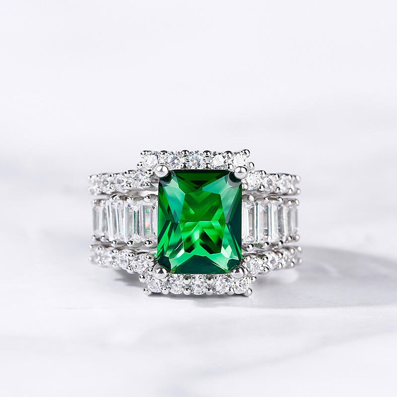 Jeulia 3PC Radiant Cut Sterling Silver Ring Set