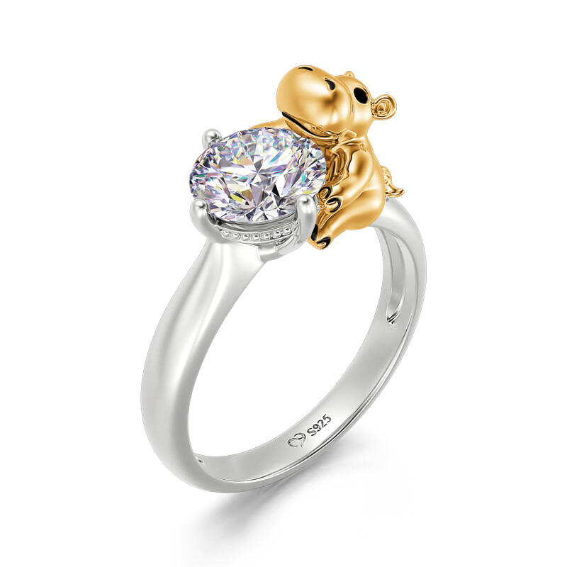 Jeulia Hug Me Gentle Hippo Round Cut Sterling Silver Ring