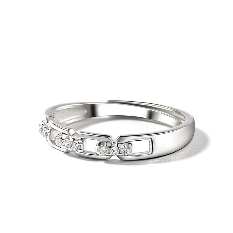 Jeulia "Love You All My Life" Chain Link Adjustable Sterling Silver Women's Band