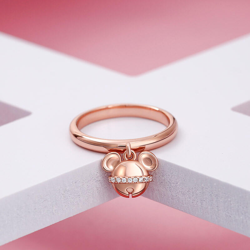 Jeulia Cartoon Mouse Rose Gold Tone Sterling Silver Dangle Ring