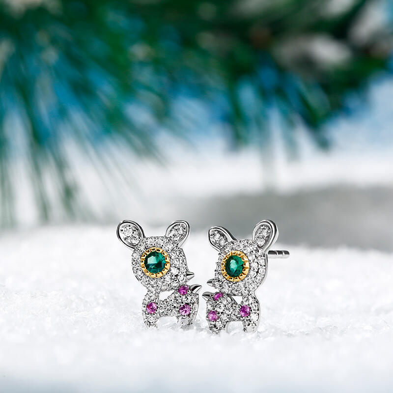Jeulia "Christmas Reindeer" Sterling Silver Stud Earrings