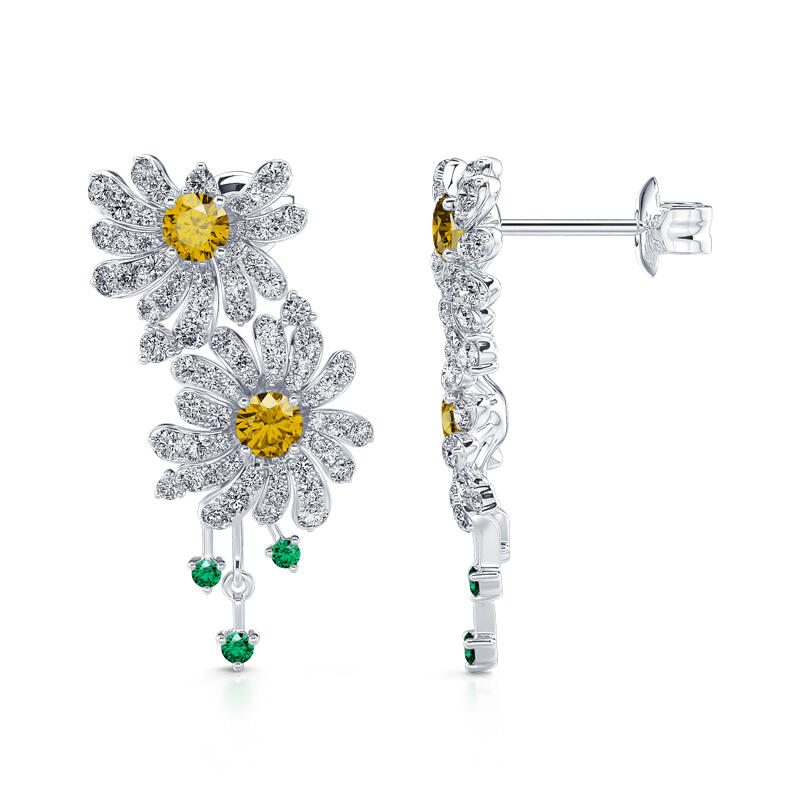 Jeulia Double Daisy Flower Sterling Silver Earrings