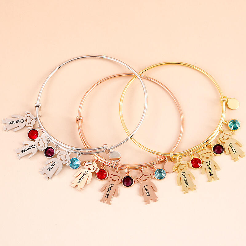 Jeulia Bangle Bracelet with Kids Charms in Sterling Silver