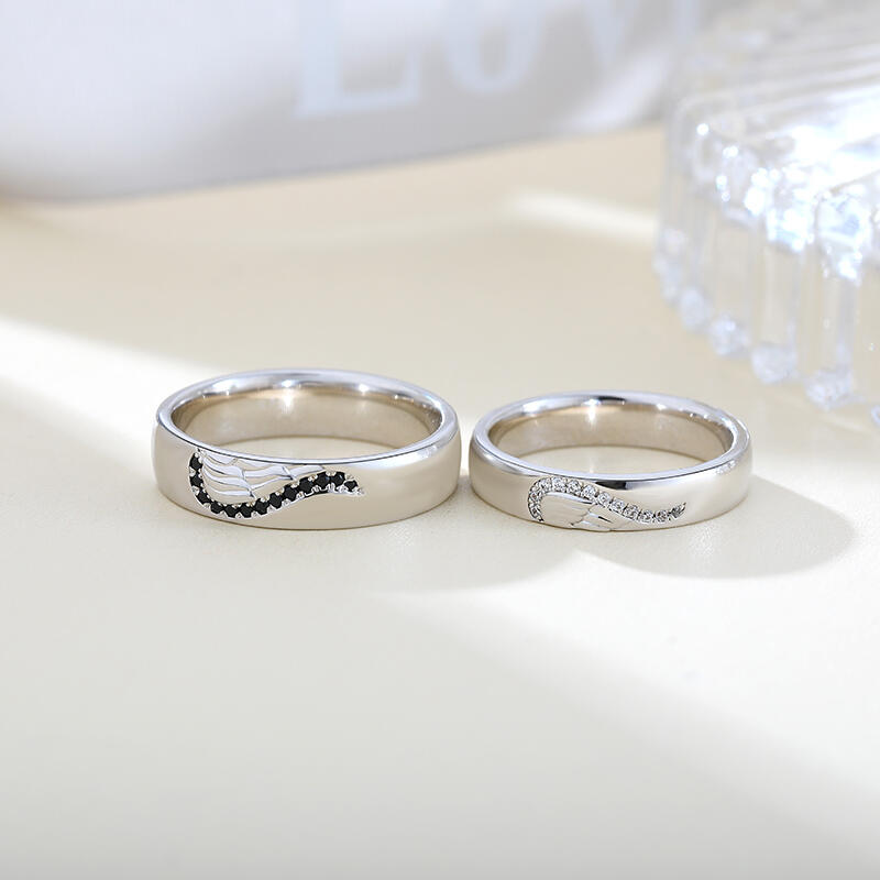Jeulia Angel Wings Creative Engraved Sterling Silver Couple Rings