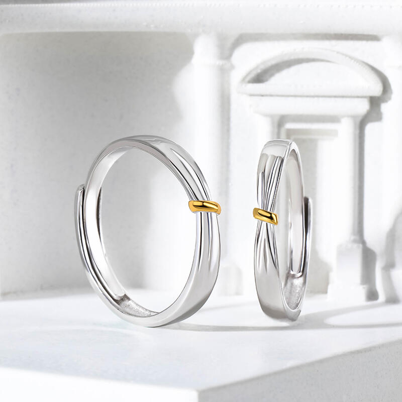 Jeulia "Lover Knot" Two Tone Adjustable Sterling Silver Couple Rings