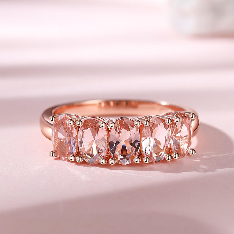 Jeulia Simple Oval Cut Synthetic Morganite Sterling Silver Women's Band