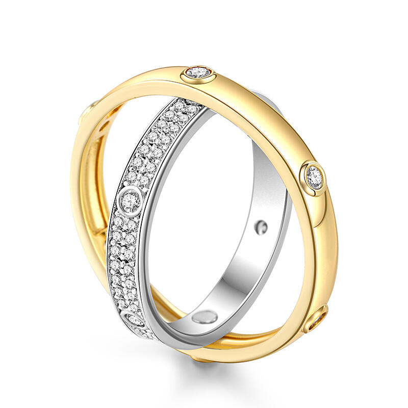 Jeulia Anillo de Plata Esterlina Giratoria de Corte Redondo de Dos Tonos para Mujeres