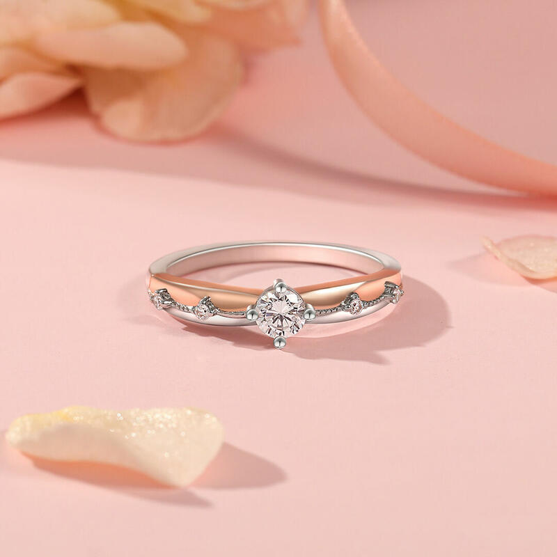 Jeulia Anillo de Compromiso Vestido de Princesa Dos Tonos de Plata de Ley