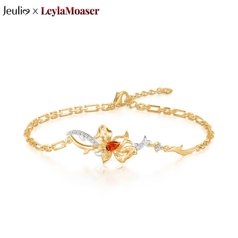 Jeulia x Leyla "Floral of Thorns" Two Tone Twist Flower Bracelet Sterling Silver