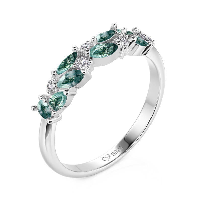 Jeulia Olivetta Moss Agate Ring for Women Sterling Silver