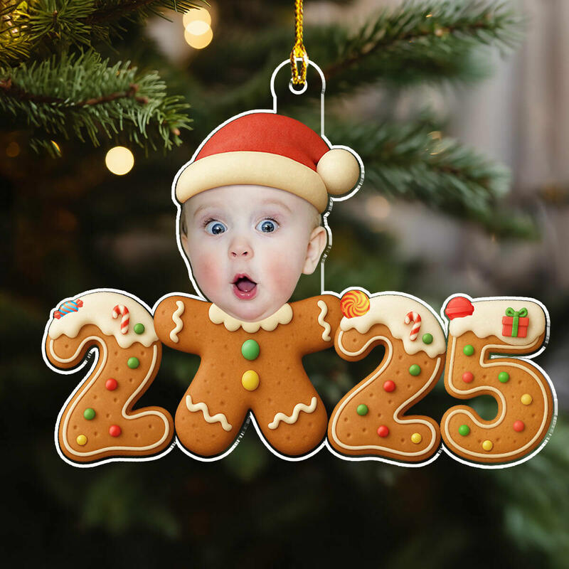 Personalized Gingerbread Man Hanging Ornament with Baby Photo for Christmas Gift