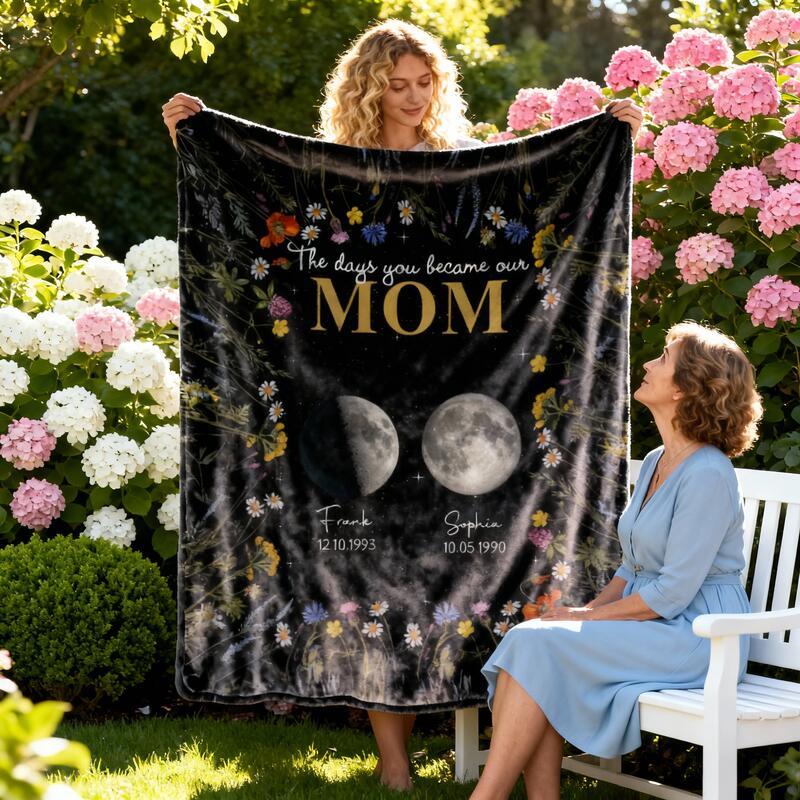 Couverture personnalisée avec photo de la lune et motif de fleurs le meilleur cadeau pour la fête des mères