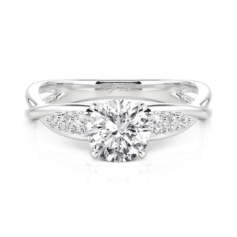 Jeulia Classic Twist Round Cut Engagement Ring with Side Stone