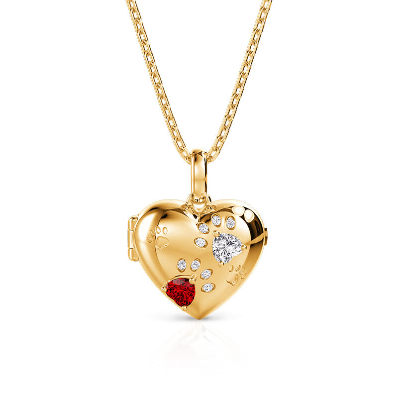 Jeulia Petland Paw Print Custom Birthstone Heart Photo Necklace