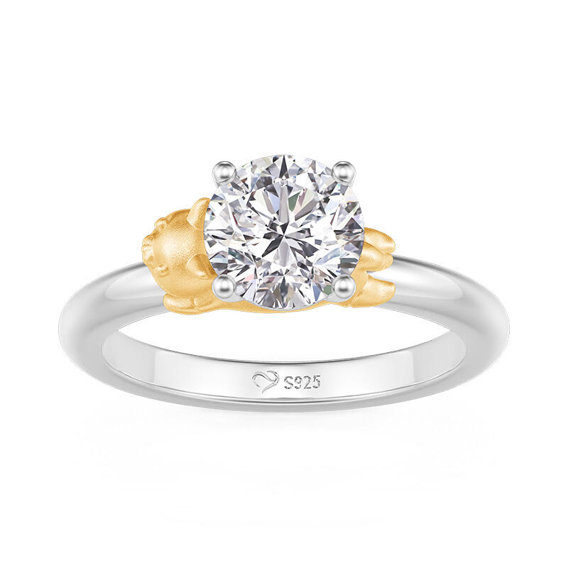 Jeulia Hug Me Cute Cat Ring with Round Cut Stone