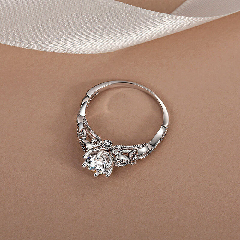 Jeulia Infinity Beaded Round Engagement Ring Sterling Silver