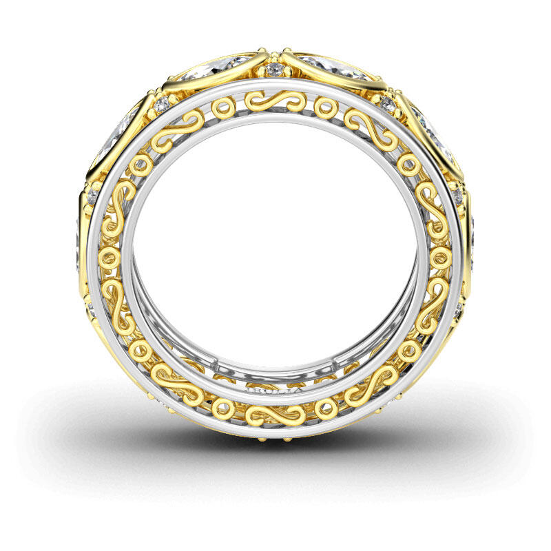 Jeulia Scrollwork Two Tone Sterling Silver Women's Band