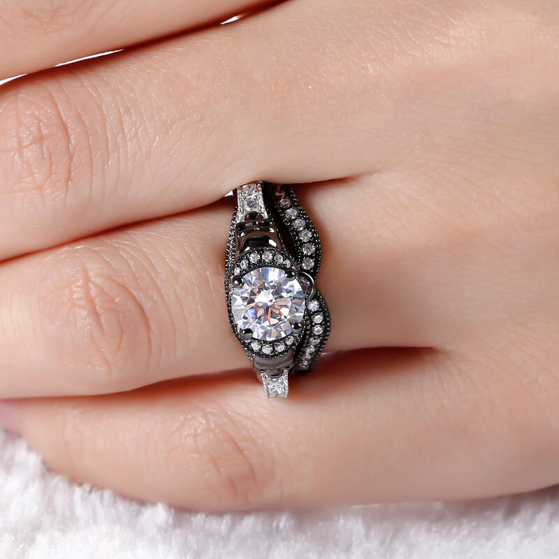 جوليا خاتم جمجمة قطع دائري من الفضة الإسترليني متشابك بلونين