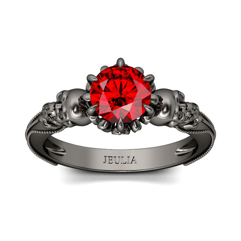 Jeulia Black Tone Round Cut Sterling Silver Skull Ring