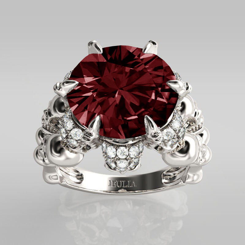 Jeulia Anillo Vintage De Caravera De Talla Redonda En Plata De Ley