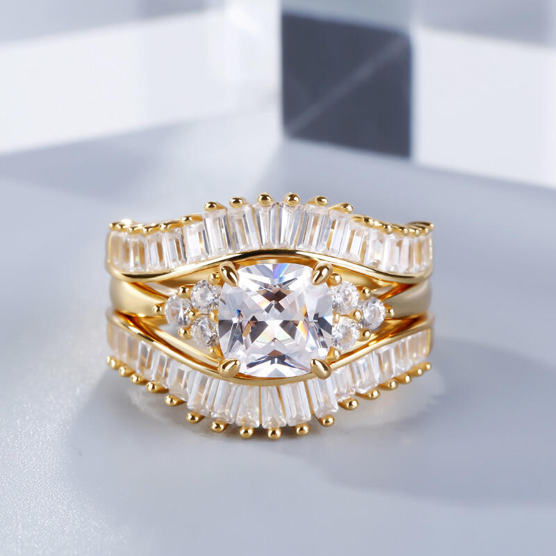 Jeulia Terno De Anillos Con Tono Oro De Talla Cojín En Plata De Ley