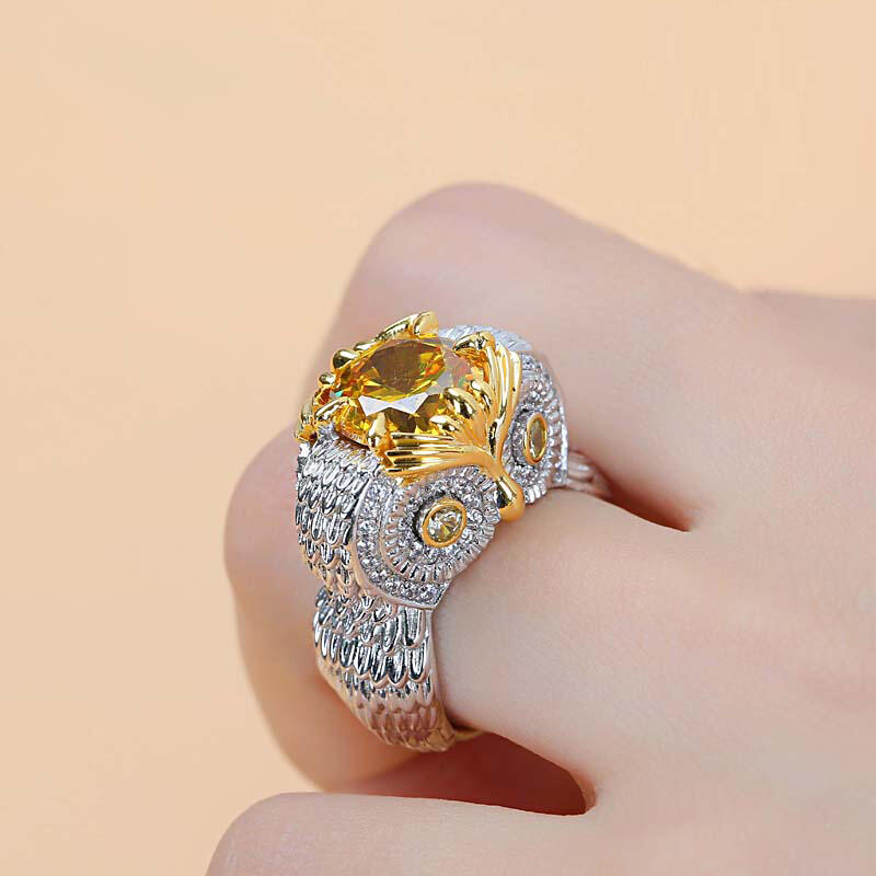Jeulia Anillo De Búho Con Pluma De Talla De Redonda En Plata De Ley