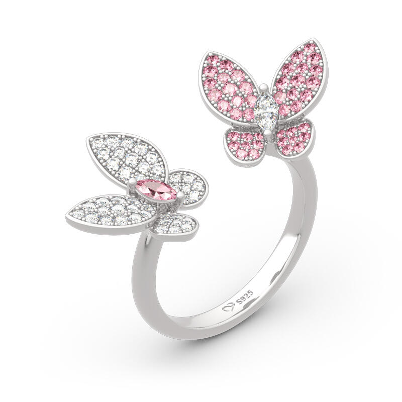 Jeulia Anillo de plata de ley con dos mariposas