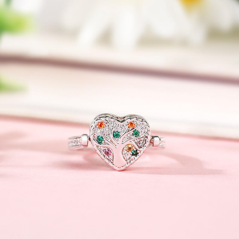 Jeulia "Song of Family" Sterling Silver Personalized Photo Ring (With A Free Chain)