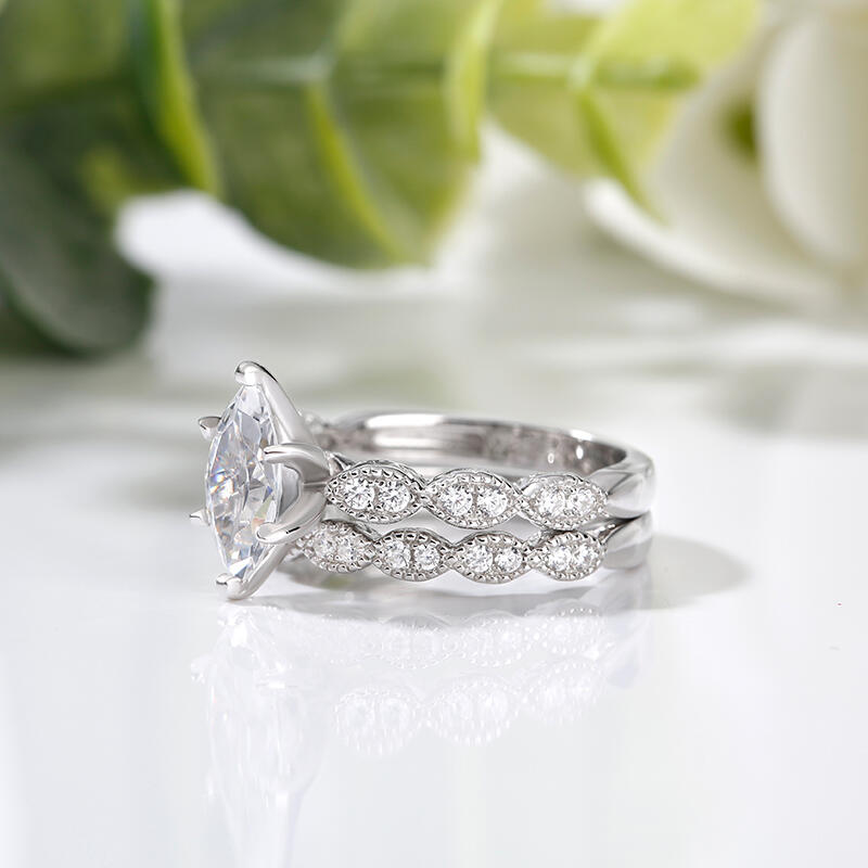 Klasyczny Zestaw Pierścionków Srebrnych z Szlifem Markisowym