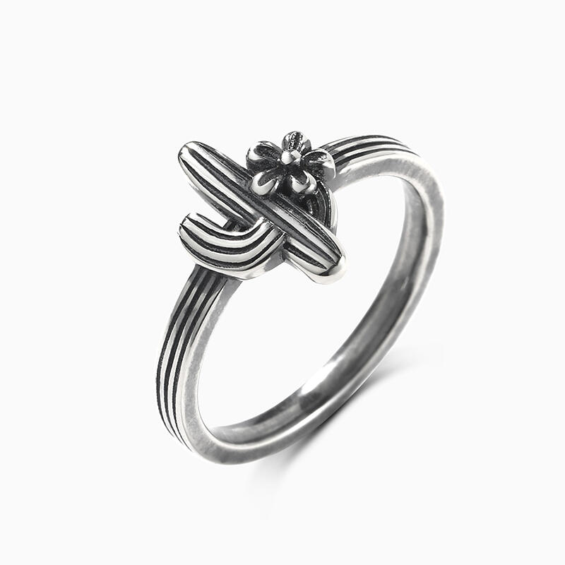 Jeulia "Desert Cactus" Flower Sterling Silver Ring