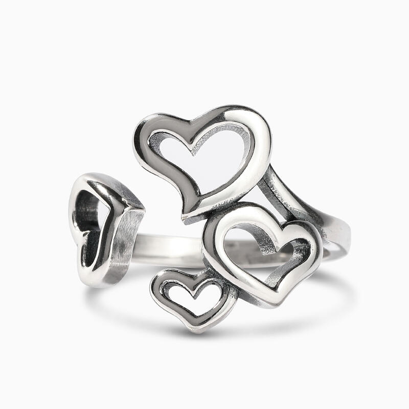 Jeulia Anillo abierto de plata de ley con cuatro corazones lindos