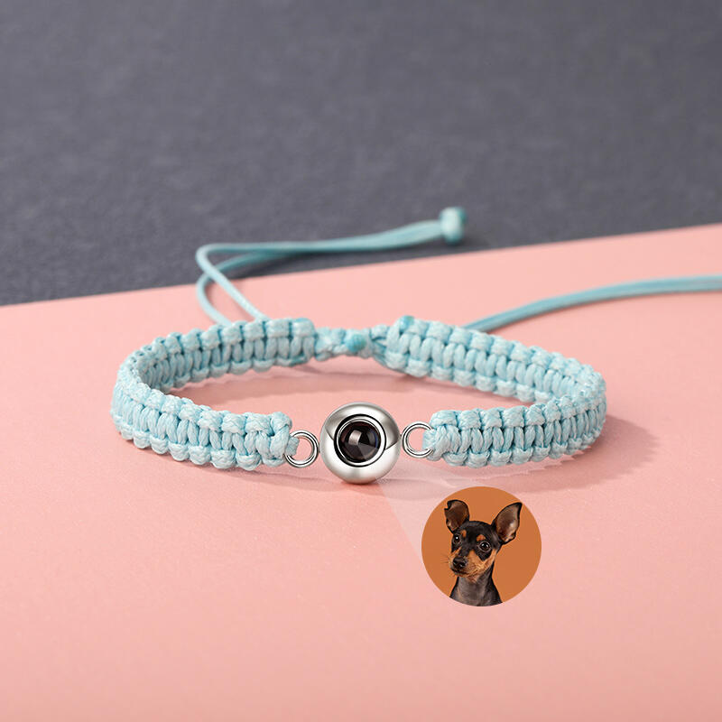 プロジェクション ペット 犬 猫 写真 写真入れ 組紐 ブレスレット チタンスチール