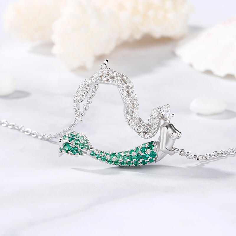 Jeulia "Ocean's Light" Sterling Silver Mermaid Gift Necklace for Valentine's Day