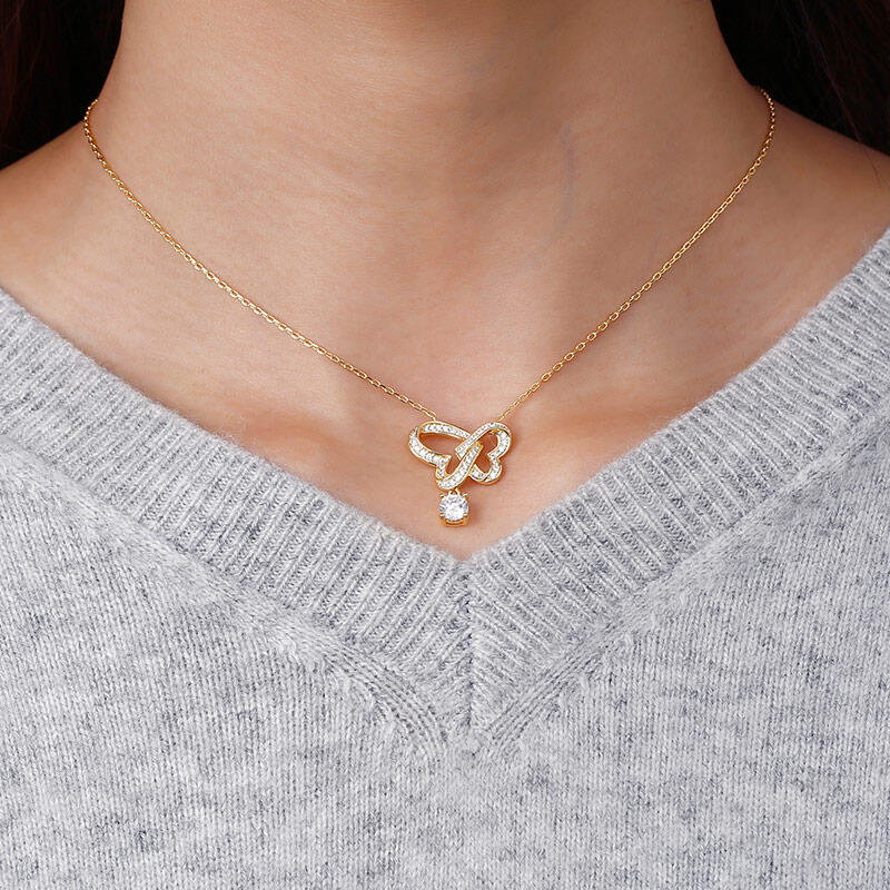 Jeulia Interlock Heart  Butterfly Design Sterling Silver Necklace