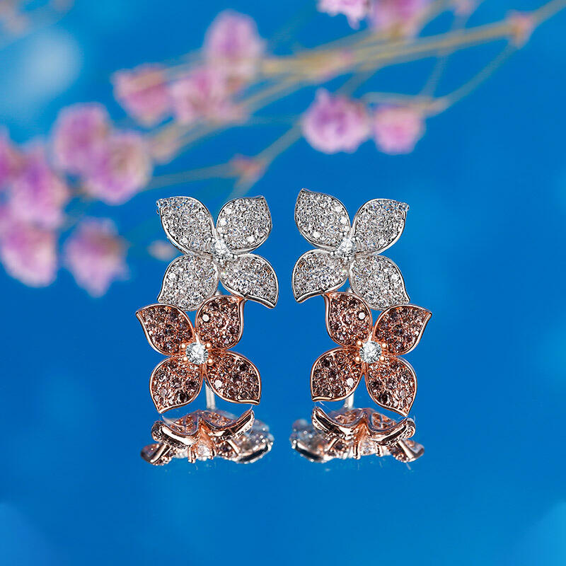 Jeulia "Two Loves" Double Flower Sterling Silver Earrings