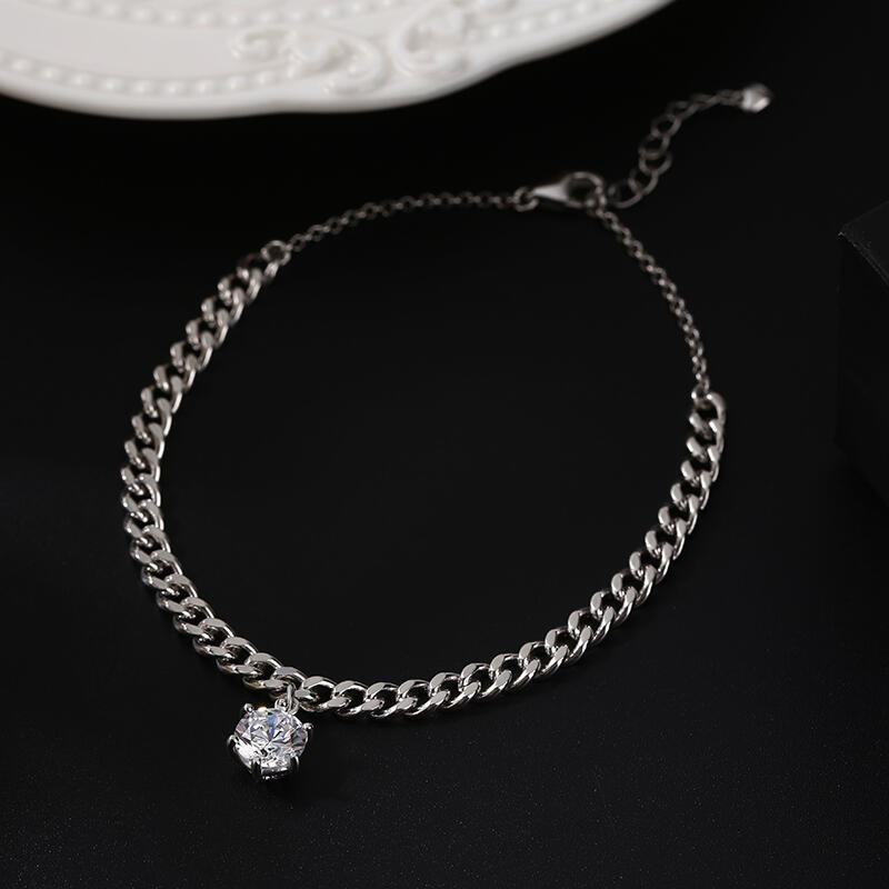 Jeulia Simple Design Round Cut Sterling Silver Anklet